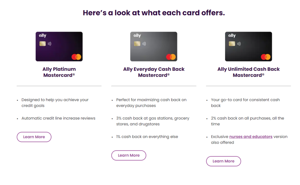 ally credit card comparison